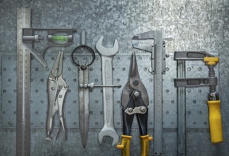 Set Of Construction Tools On Metalic Background
