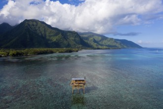 Billabong platform of Teahupoo, Tahiti, French Polynesia, Oceania
