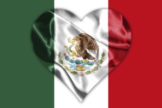 Mexican National Flag With Eagle Coat Of Arms In Shape Of Heart 3D Rendering