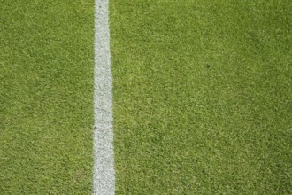 White line on the grass at soccer playing field in Lubin, Poland, Europe