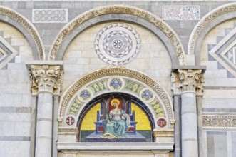 Mosaic by Giuseppe Modena da Lucca of the Saint Reparata, lunette above left door of the Cathedral