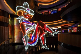 Vegas Vicky Cowgirl, Neon Art, Circa Hotel, Las Vegas, Nevada, USA, North America