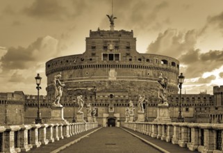 Rome old postcard, Castel Sant'Angelo, vintage style, retro texture