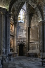 Avila, Spain, 8 April, 2024: interior view of the Avila Cathedral with its bloodstone walls, Europe