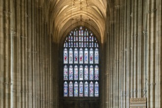 Canterbury, United Kingdom, 10 September, 2022: stained glass window and Gothic architecture