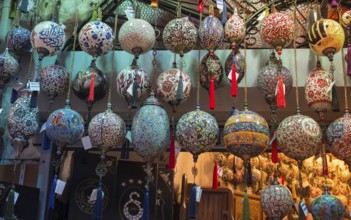 Colorful turkish ceramic balls as souvenirs at street market