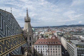 Vienna, Austria, August 16, 2017: Panoramic view of Vienna from the roof of Cathedral of St Stephen