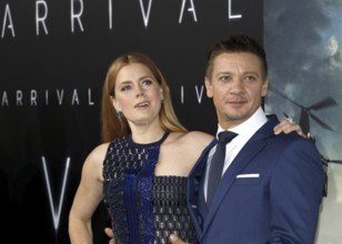 Jeremy Renner and Amy Adams at the Los Angeles premiere of 'Arrival' held at the Regency Village