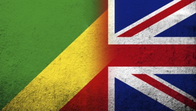 National flag of United Kingdom (Great Britain) Union Jack with Congo-Brazzaville National flag.