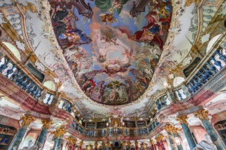 WIBLINGEN, BAVARIA, GERMANY, JUNE 08, 2022 : Rococo and baroque decors of the library in Wiblingen