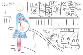 Creative medicine and healthcare concept made of pills, pregnant mother with a baby on sketchy