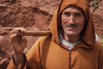 Berber farmer with hoe, Ait Blal, azilal province, Atlas mountain range, morocco