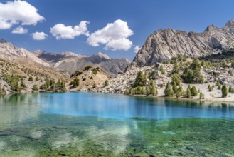 The beautiful mountain trekking road with clear blue sky and rocky hills and the view of Alaudin
