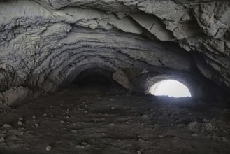 Mudslide destroyed tunnel and road. Natural disaster in mountains in gorge
