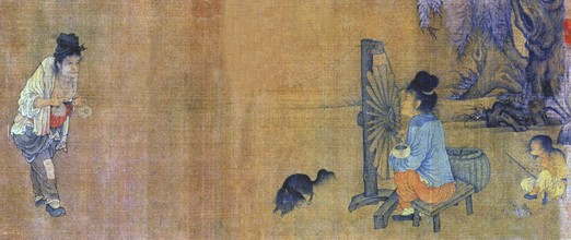 The Spinning Wheel, by Wang Juzheng (early 11th century), Northern Song era, a scene with two