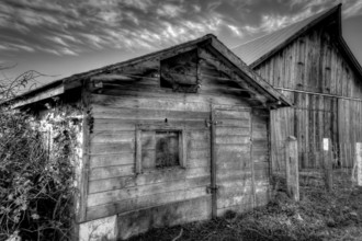 Two abandoned barns in Northern California, USA, North America