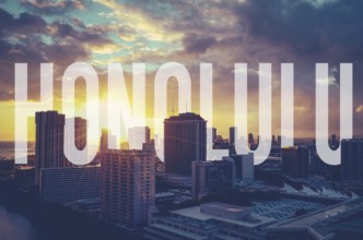 Vintage Retro Style Photo Of The Honolulu, Hawaii With Text