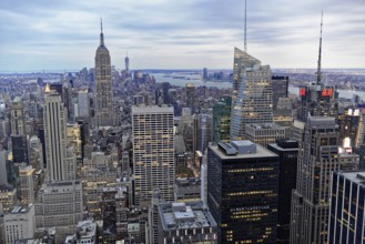 Rockefeller Center observation deck, panoramic view of the dense skyline of New York City, panorama