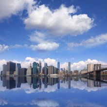 Brooklyn Bridge and Manhattan skyline New York city sunshine US