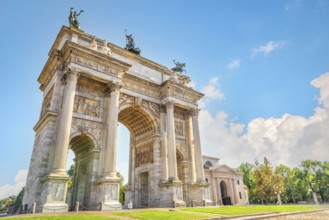 Arch of Peace in Milan at sunny summer day, Italy, Europe