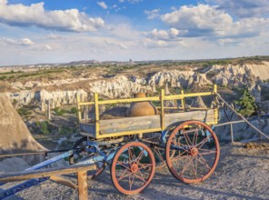 Old wooden cart in the Valley of love in Cappadocia, Turkey, Asia