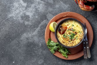 Food, CHILEAN FOOD. Baked crabmeat crab meat with cheese, cream and bread. Traditional dish of
