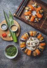 Food, Food, Sushi and rolls sets. Japonese food. top view