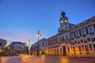 Madrid Spain, night city skyline at Puerta del Sol