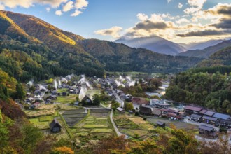 Shirakawago village Gifu Japan, Historical Japanese traditional Gassho house at Shirakawa village