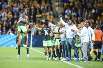 BRISBANE, AUSTRALIA, JULY 27: Uchenna KANU of Nigeria celebrates scoring as Australia plays Nigeria