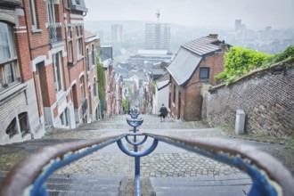 Liege, Belgium, June 2021: Famous Montagne de Bueren stairs in Liege, Belgium. 374 steps staircase,
