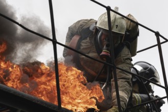 PETROPAVLOVSK-KAMCHATSKY, KAMCHATKA PENINSULA, RUSSIA, AUG 7, 2019: Firefighters of Fire Department