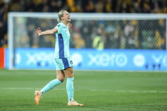 MELBOURNE, AUSTRALIA, JULY 31: Alanna KENNEDY of Australia celebrates beating Canada at the FIFA