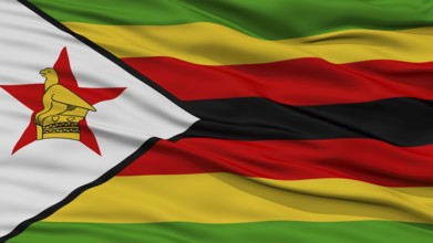 Closeup Zimbabwe Flag, Waving in the Wind, High Resolution