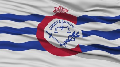 Closeup of Cincinnati City Flag, Waving in the Wind, Ohio State, United States of America
