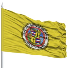 Honolulu Flag on Flagpole, Capital of Hawaii State, Flying in the Wind, Isolated on White