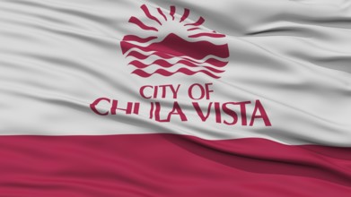 Closeup of Chula Vista City Flag, Waving in the Wind, California State, United States of America