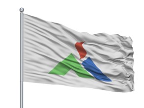 Aso City Flag On Flagpole, Country Japan, Kumamoto Prefecture, Isolated On White Background