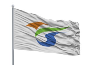 Yokote City Flag On Flagpole, Country Japan, Akita Prefecture, Isolated On White Background