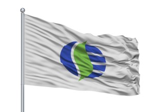 Ise City Flag On Flagpole, Country Japan, Mie Prefecture, Isolated On White Background