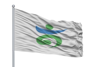 Takaoka City Flag On Flagpole, Country Japan, Toyama Prefecture, Isolated On White Background