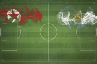 North Korea vs Argentina Soccer Match, national colors, national flags, soccer field, football