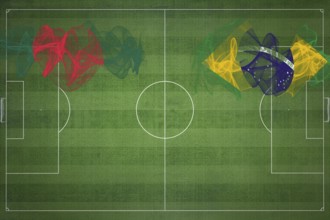 Bangladesh vs Brazil Soccer Match, national colors, national flags, soccer field, football game,