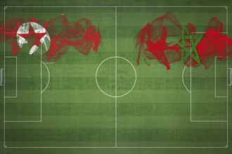 North Korea vs Morocco Soccer Match, national colors, national flags, soccer field, football game,