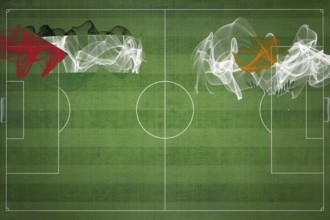 Palestine vs Cyprus Soccer Match, national colors, national flags, soccer field, football game,