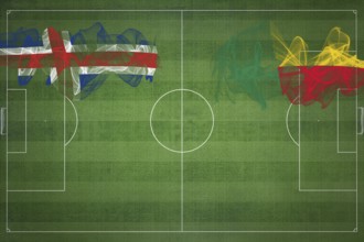 Iceland vs Benin Soccer Match, national colors, national flags, soccer field, football game,
