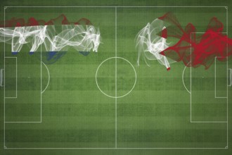 Netherlands vs Bahrain Soccer Match, national colors, national flags, soccer field, football game,