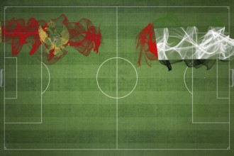Montenegro vs United Arab Emirates Soccer Match, national colors, national flags, soccer field,
