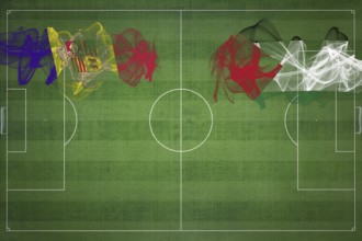 Andorra vs Palestine Soccer Match, national colors, national flags, soccer field, football game,