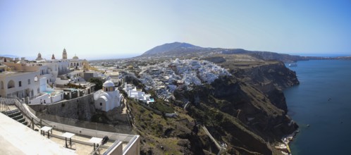 White buildings on the crater rim, Fira, Santorini Island, Greece, Europe